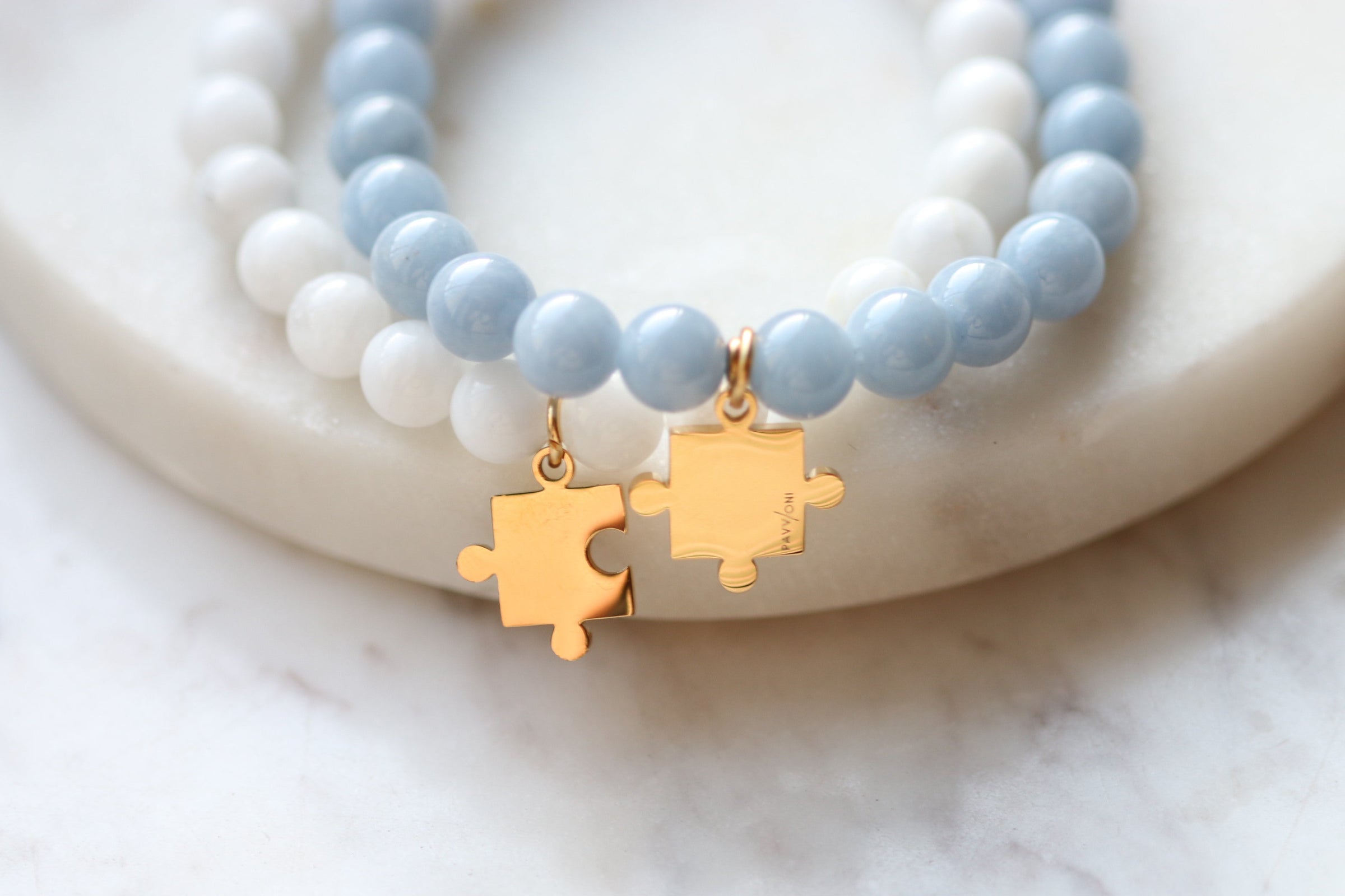 Zestaw Puzzle angelit + kamień księżycowy